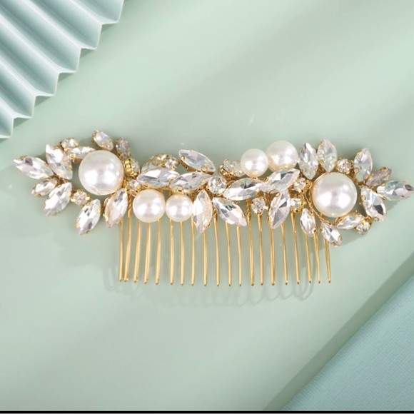 Bridal Hair Gold Comb | Large Accent Pieces | Gold Hair Comb - Picture 2 of 4